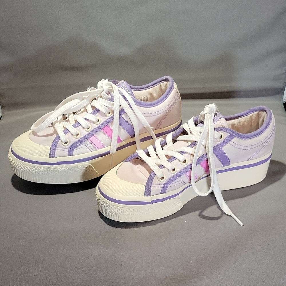 Adidas Nizza Platform Sneakers Girls Sz. 5 Pink/lilac/white